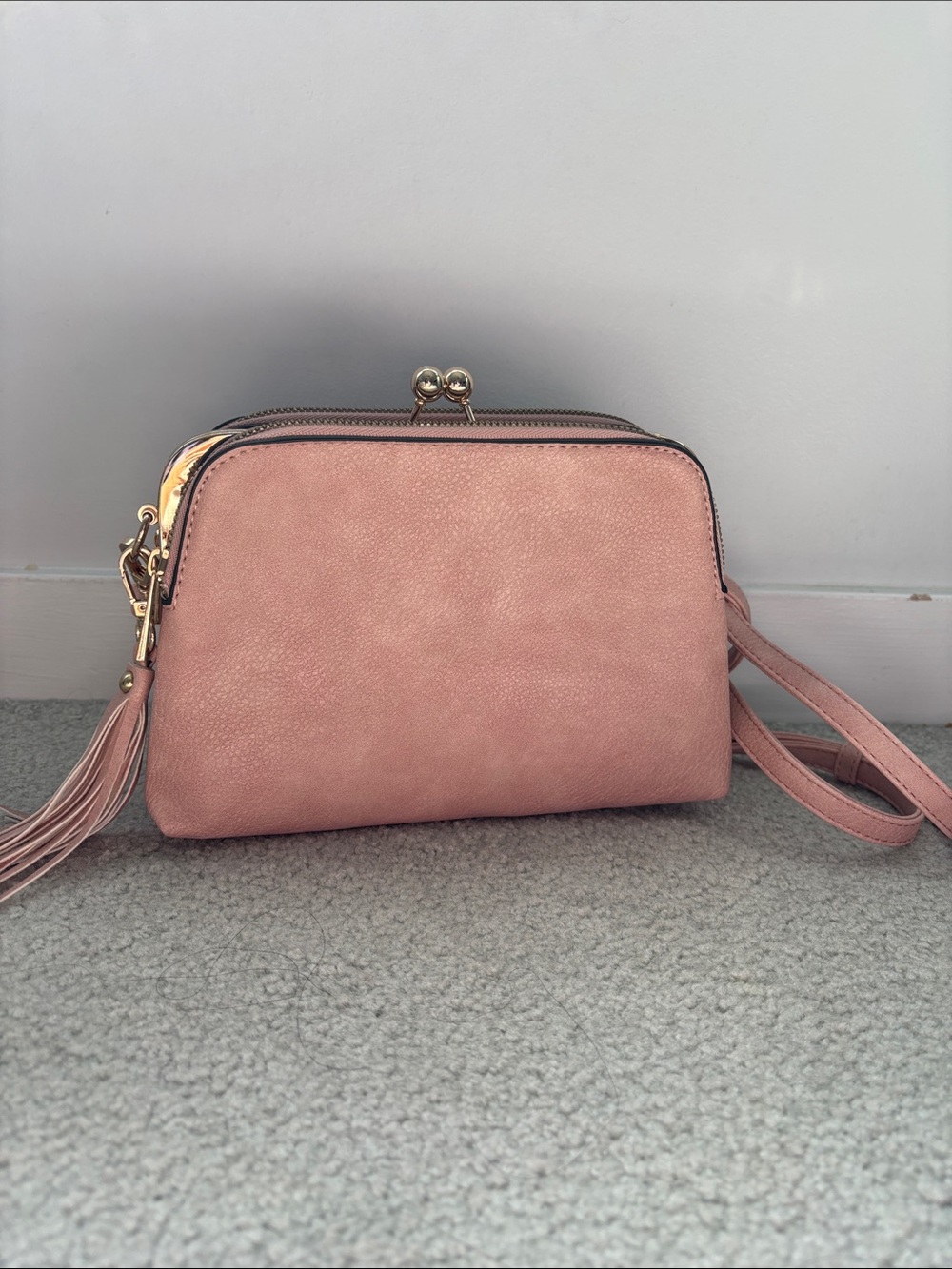 Blush Pink Women's Crossbody Bag with Tassel